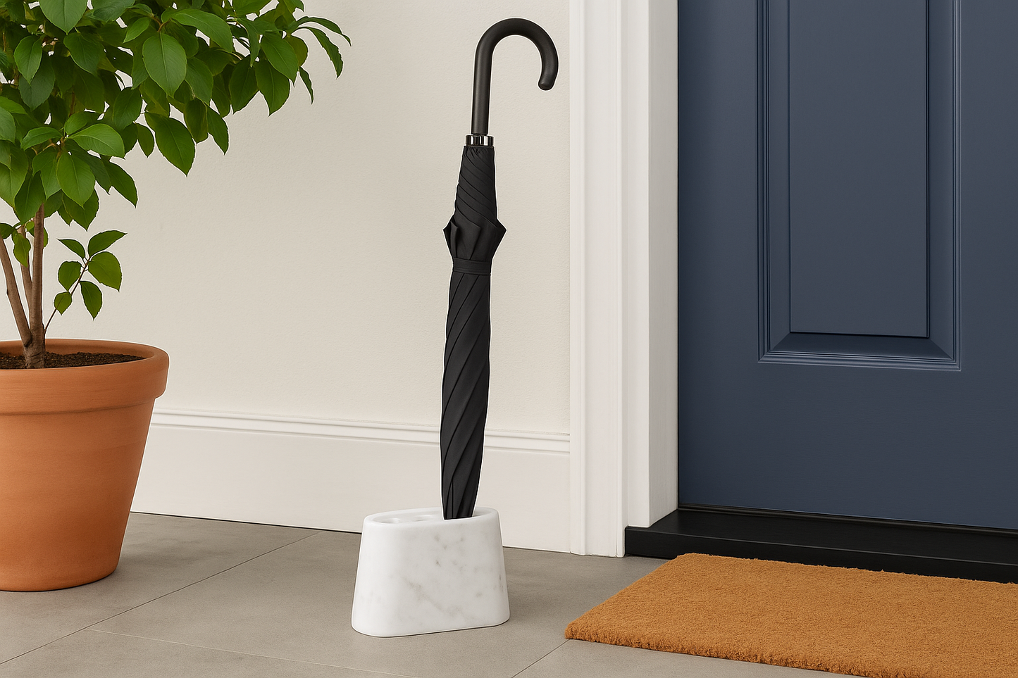 Handcrafted White Marble Umbrella Holder Stand — Modern Entryway Decor, Luxury Home Accessory