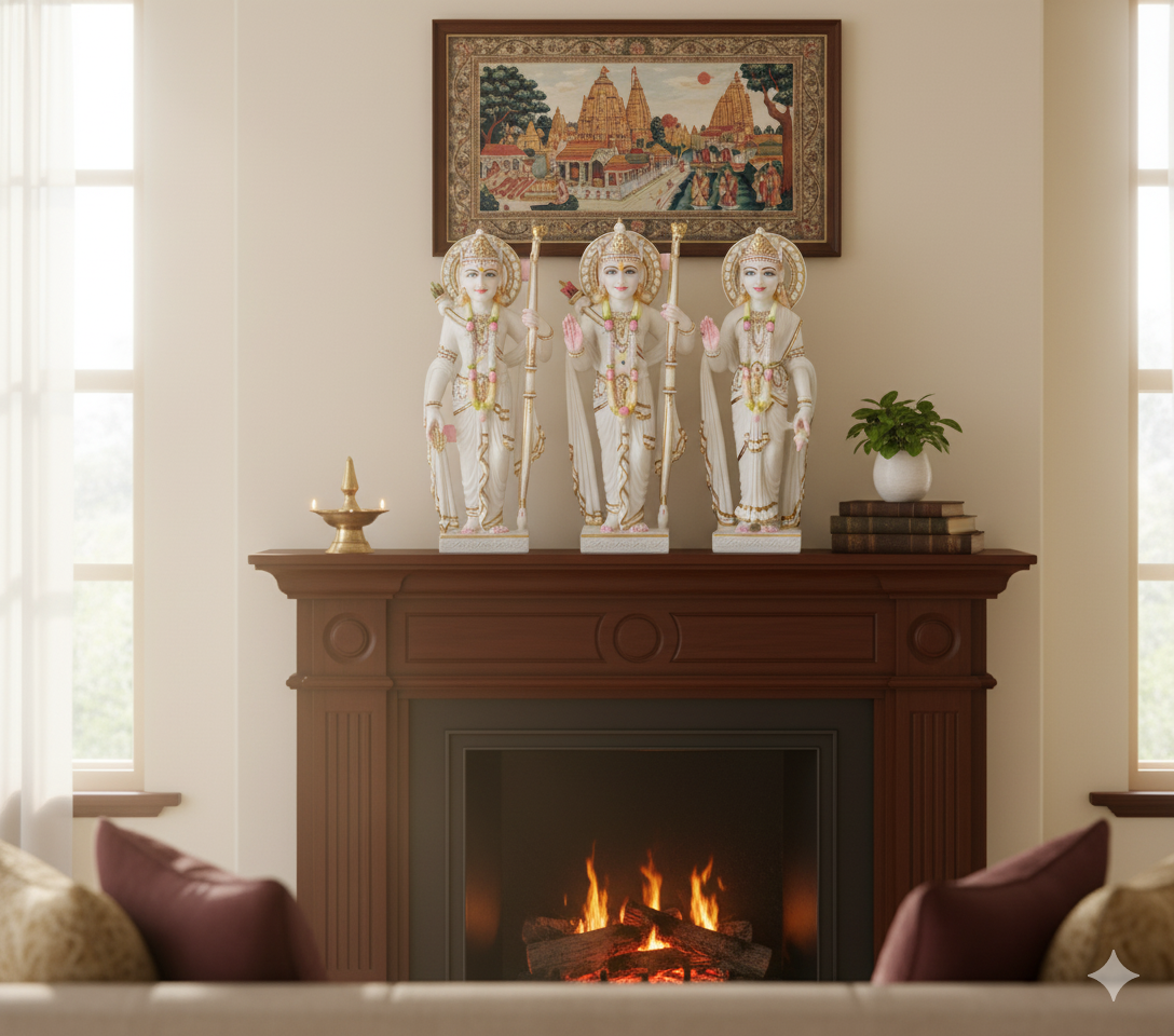 Exquisite White Marble Ram Darbar Murti Set for Home Temple (Approx. 2 Ft Height)