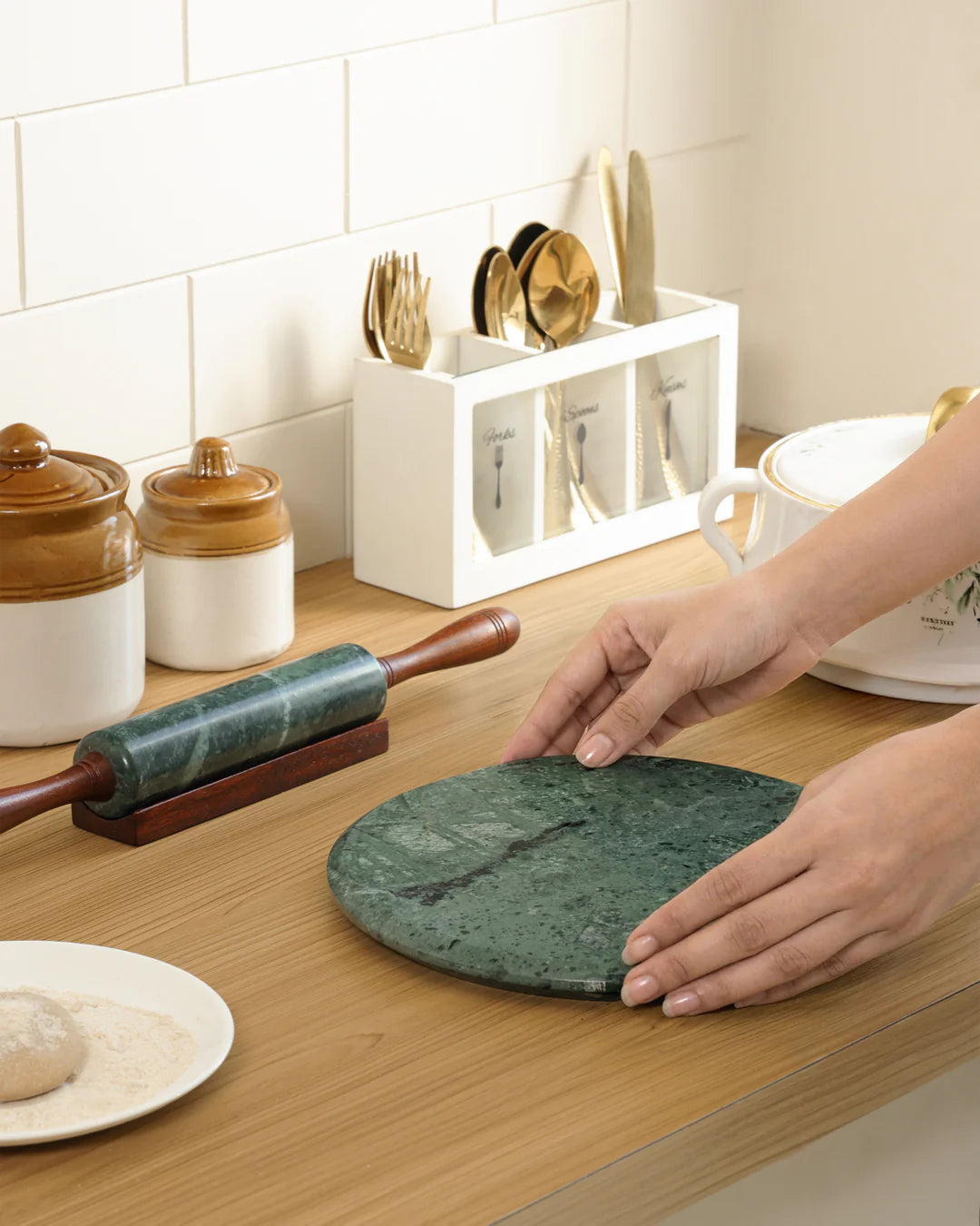 Marble Rolling Pin With Marble Chakla