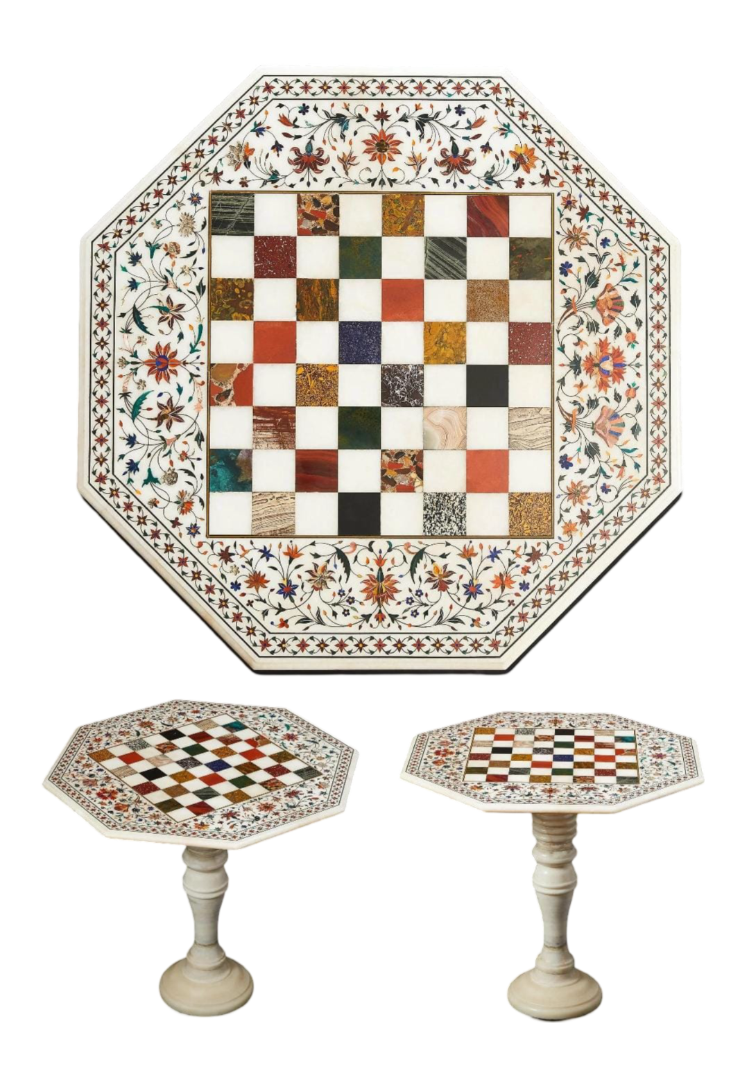 Luxurious 30-Inch Marble Chess Table Top with Stand | Exquisite Inlay Design