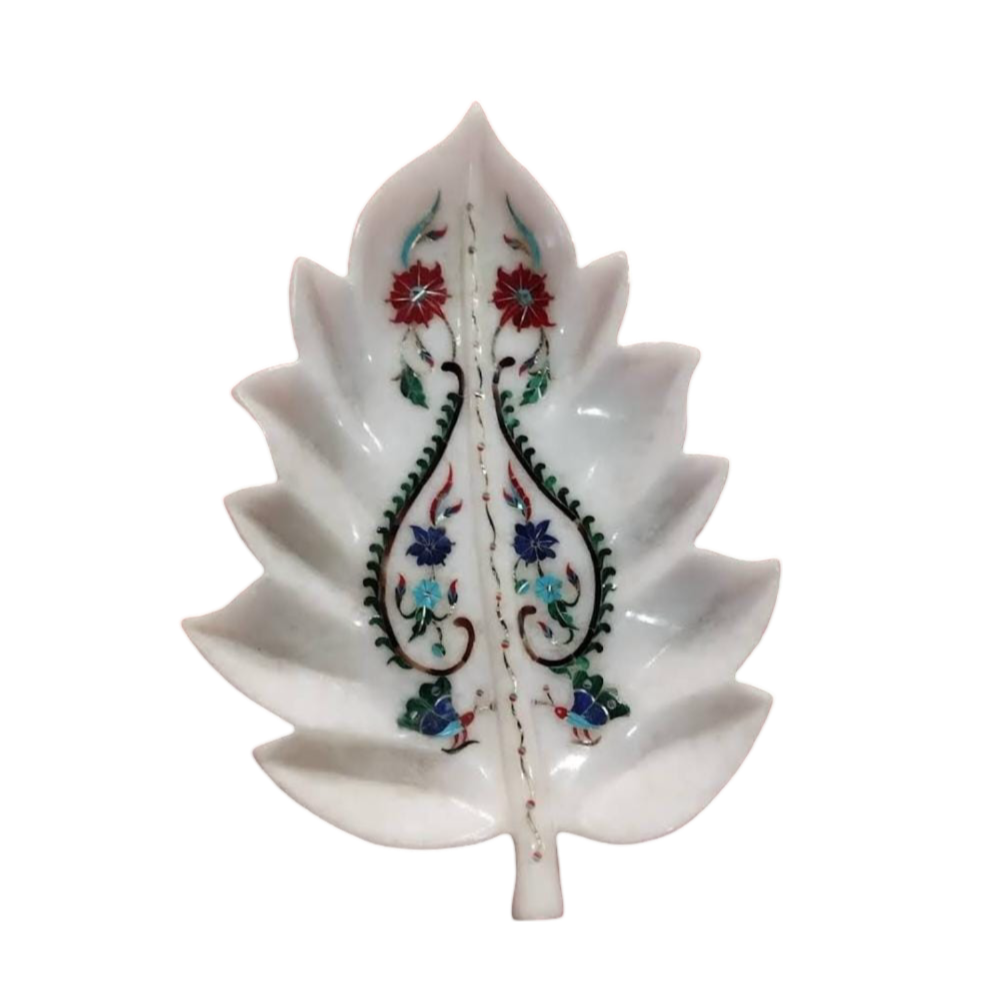 Elegant Marble Inlay Storage Tray | Handcrafted Floral Design