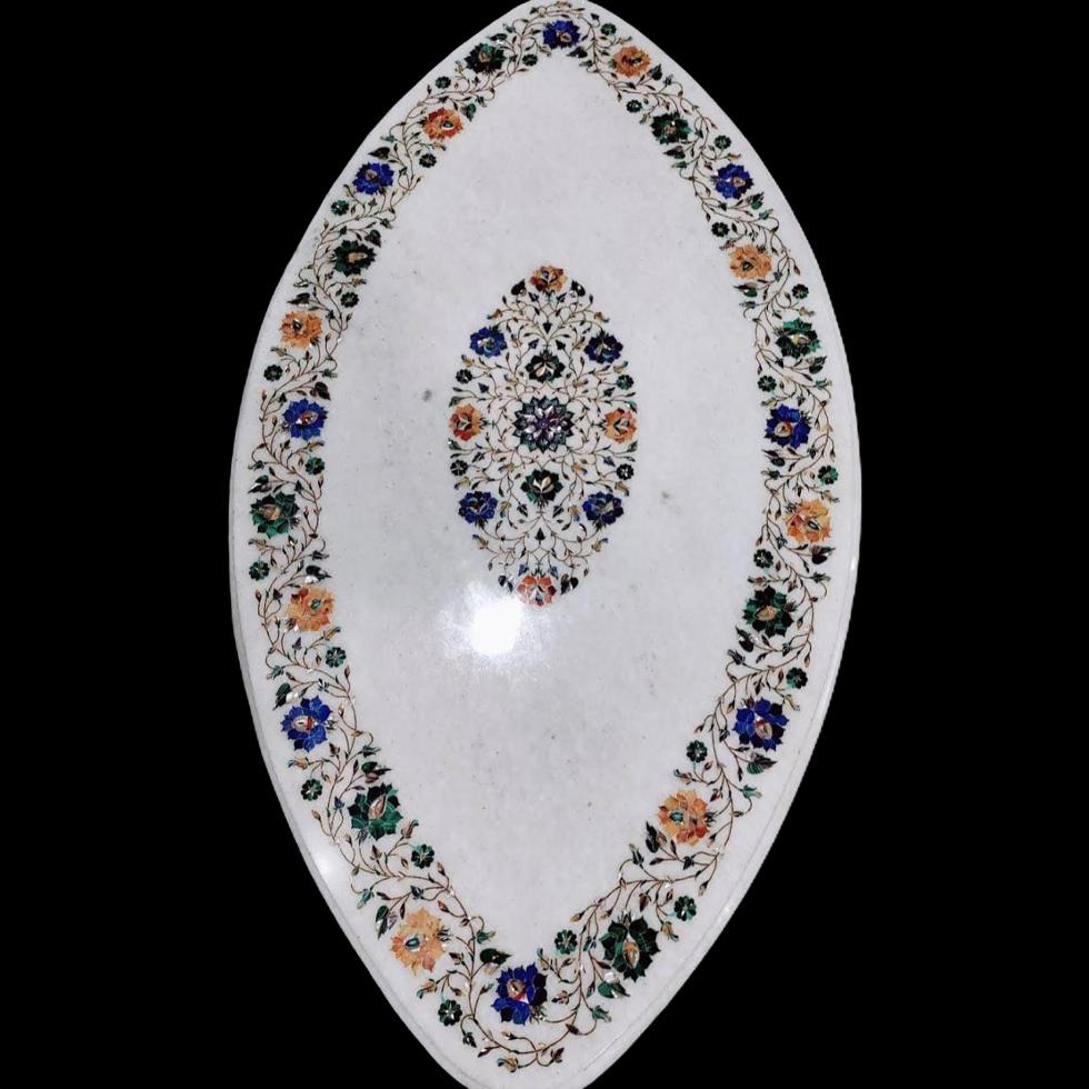 Luxurious 60-Inch Oval Makrana Marble Table Top with Premium Inlay | Mirror Polish Finish
