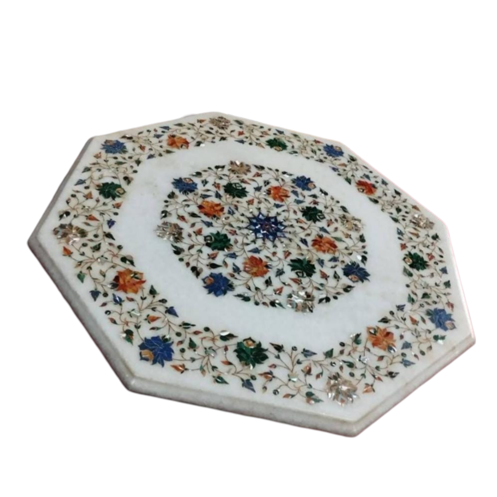 Exquisite Makrana-Marmor-Tischplatte mit aufwendiger Intarsie | Zeitlose Handwerkskunst