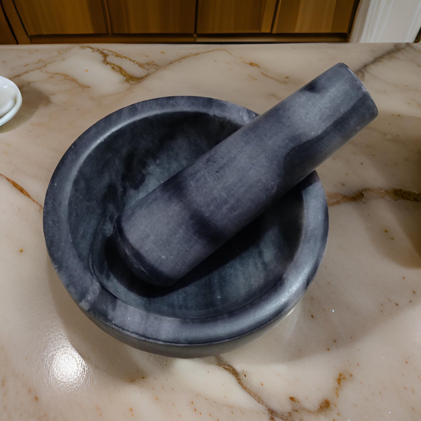 Grey Marble Mortar & Pestle Set – Handcrafted- 4"