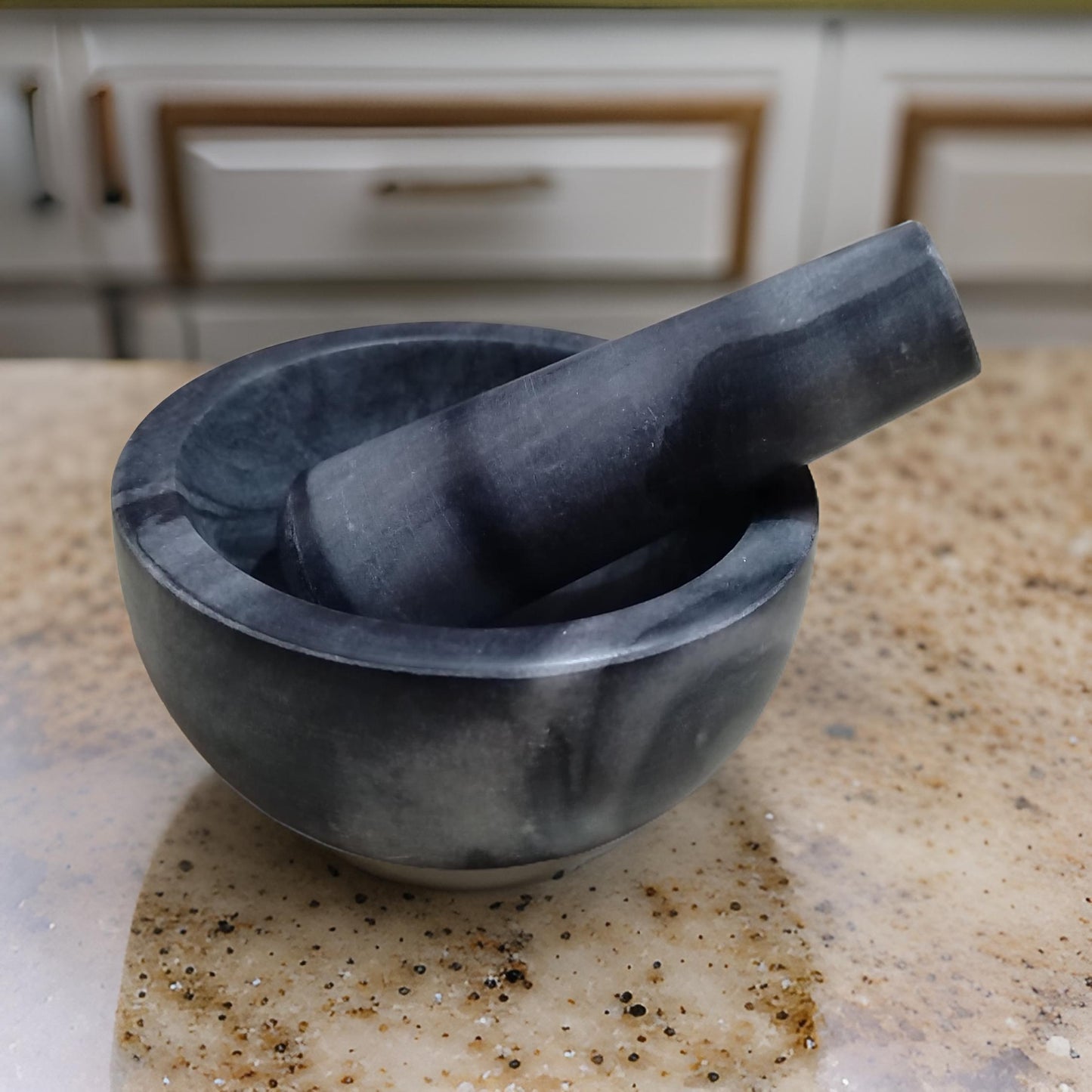 Grey Marble Mortar & Pestle Set – Handcrafted- 4"
