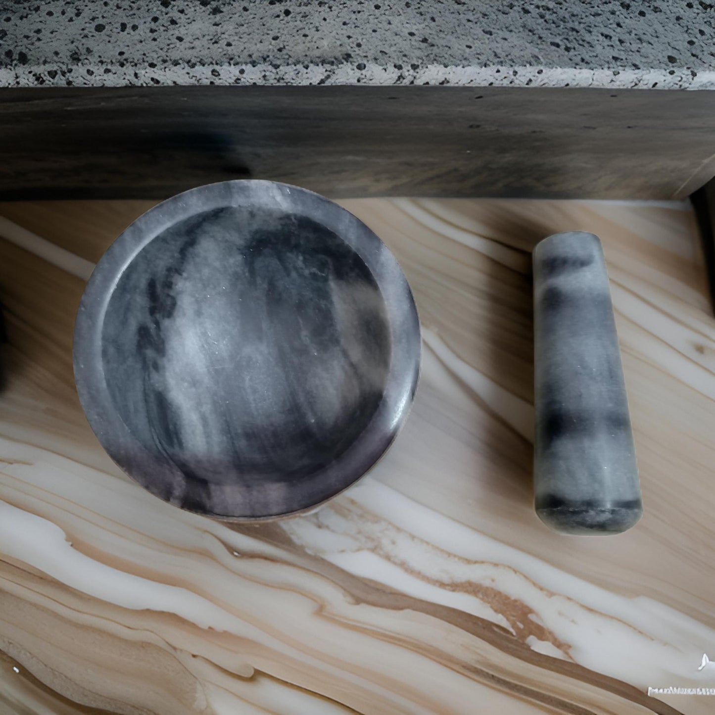Grey Marble Mortar & Pestle Set – Handcrafted- 4"