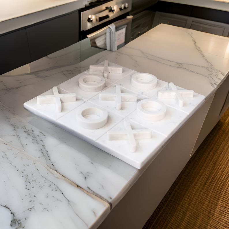 Elegant White Marble Tic Tac Toe Game | 10-Inch Handcrafted Luxury