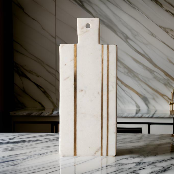 Luxurious Marble Chopping Board with Brass Strips