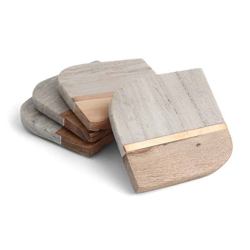 Marble and Wood Coaster Set (Set of 4)