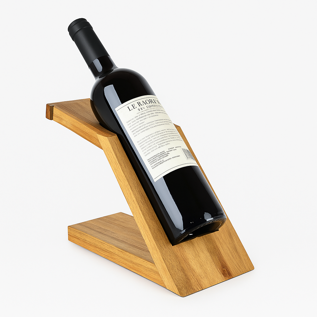 Handcrafted Wooden Wine Bottle Holder – Modern Tabletop Stand | ShilpAkriti Decor