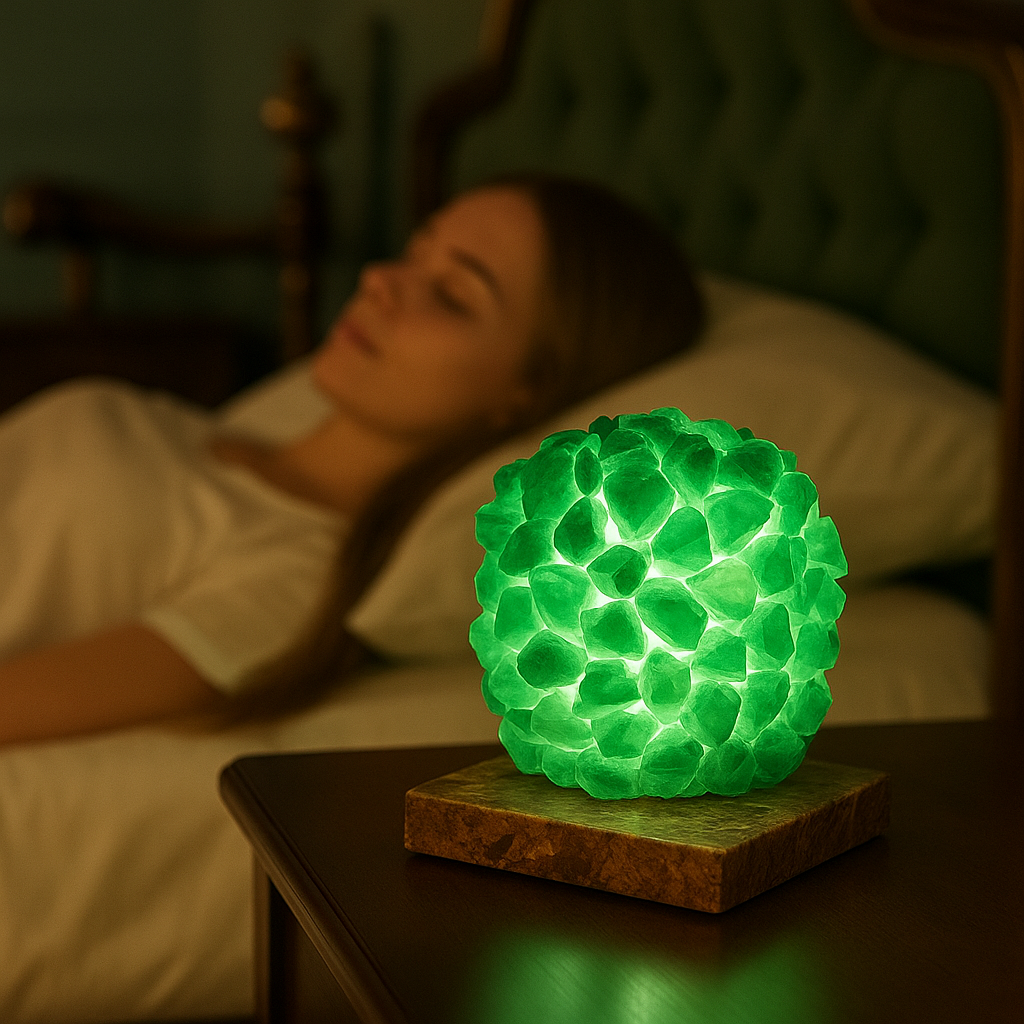 Glowing Green Crystal Lamp | Handmade Gemstone Night Light | Healing Stone Home Decor | Unique Bedside Table Light