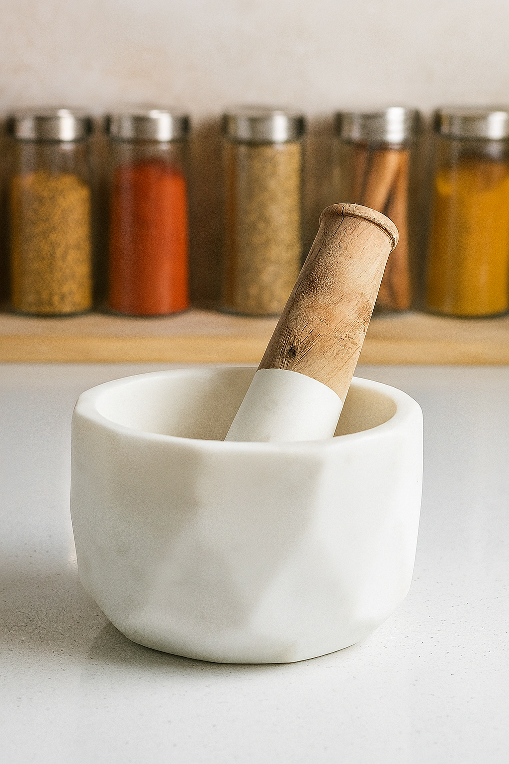 Hexagonal Marble Mortar and Pestle Set - Modern Kitchen Essential
