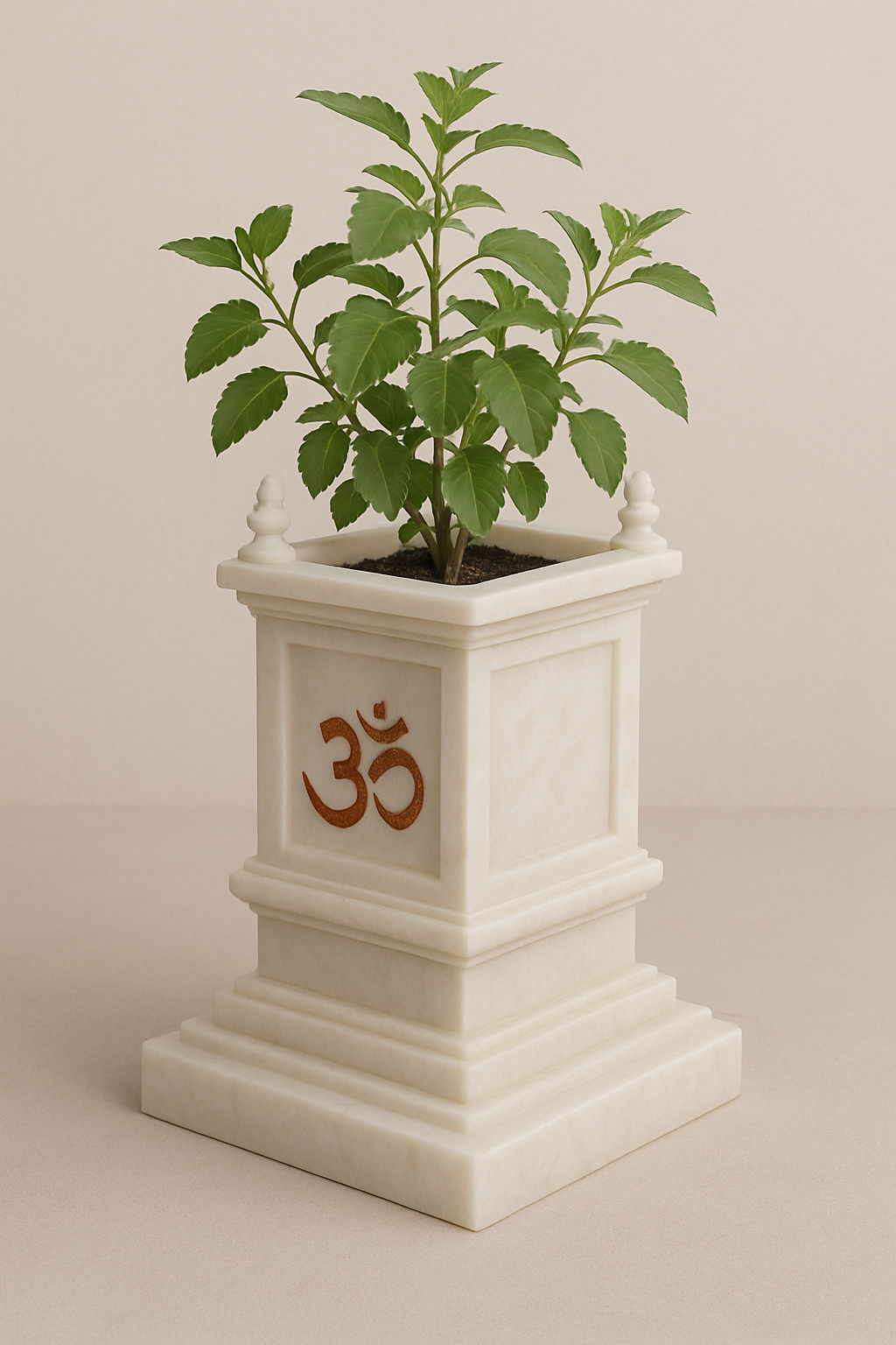 A1 Premium White Marble Tulsi Pot with Om – 15x15| Ideal for Home Temple