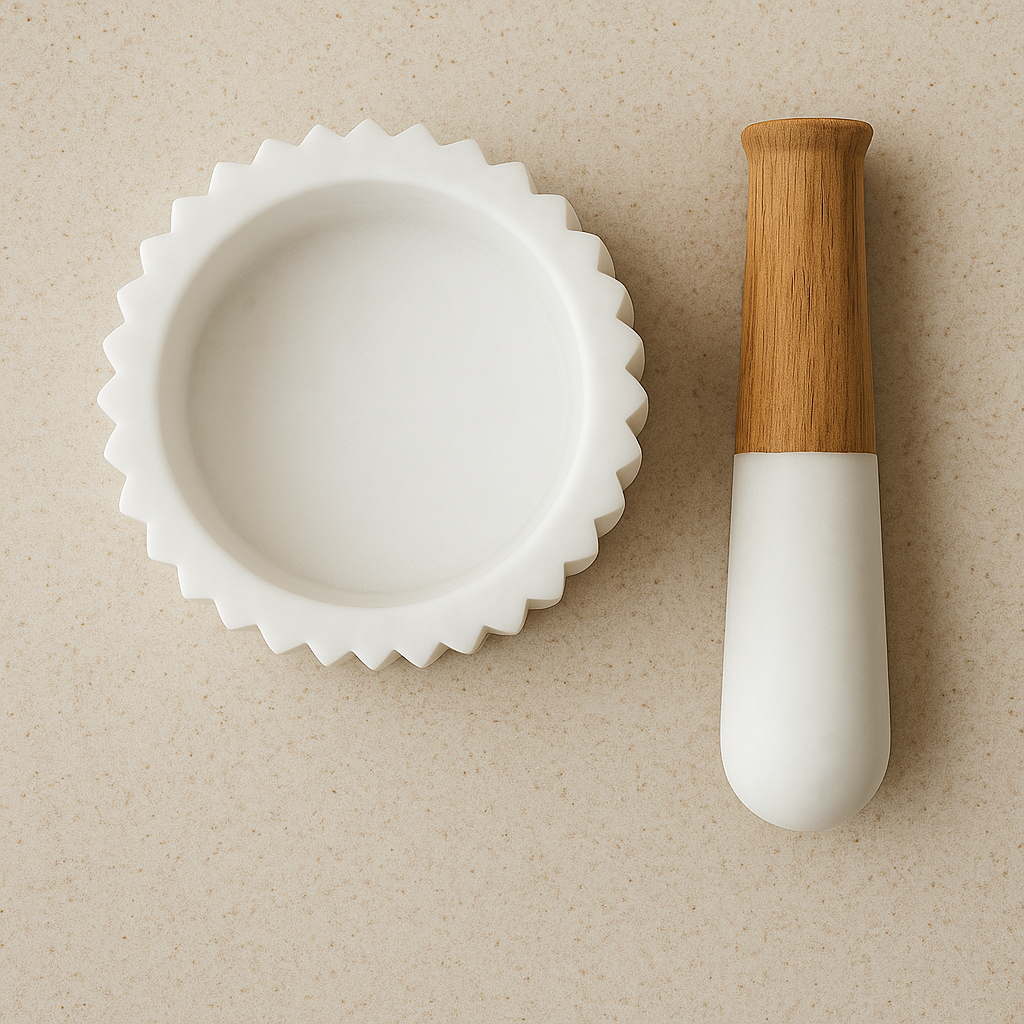 A1 White Marble Mortar and Pestle Set — Handcrafted Spice Grinder, Herb Crusher, Kitchen Tool, Natural Stone Cooking Gift