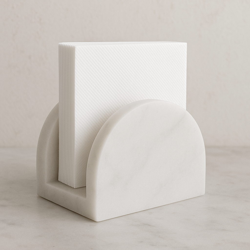 Handcrafted White Marble Napkin Holder | Luxury Stone Table Decor | Modern Minimalist Home Gift