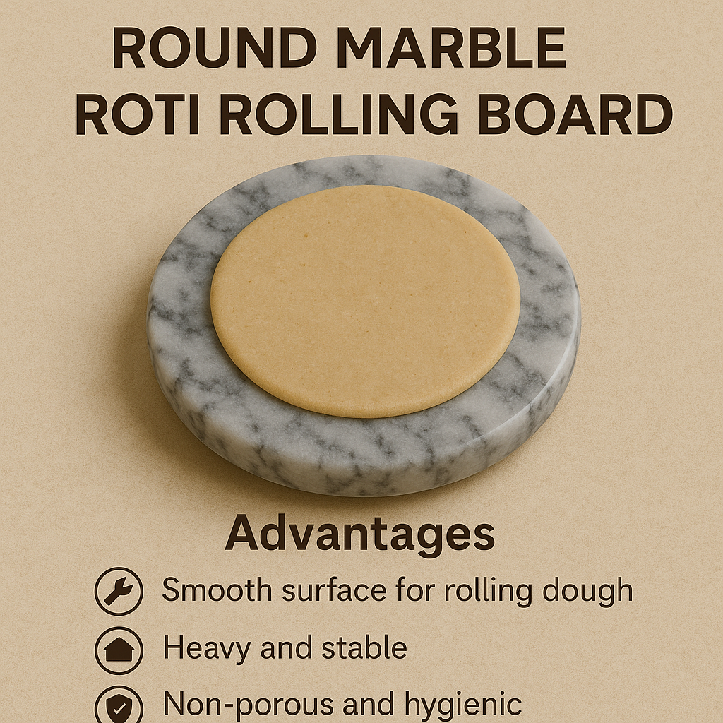 Premium Round Marble Roti Rolling Board – 9" Diameter | Smooth & Hygienic Surface