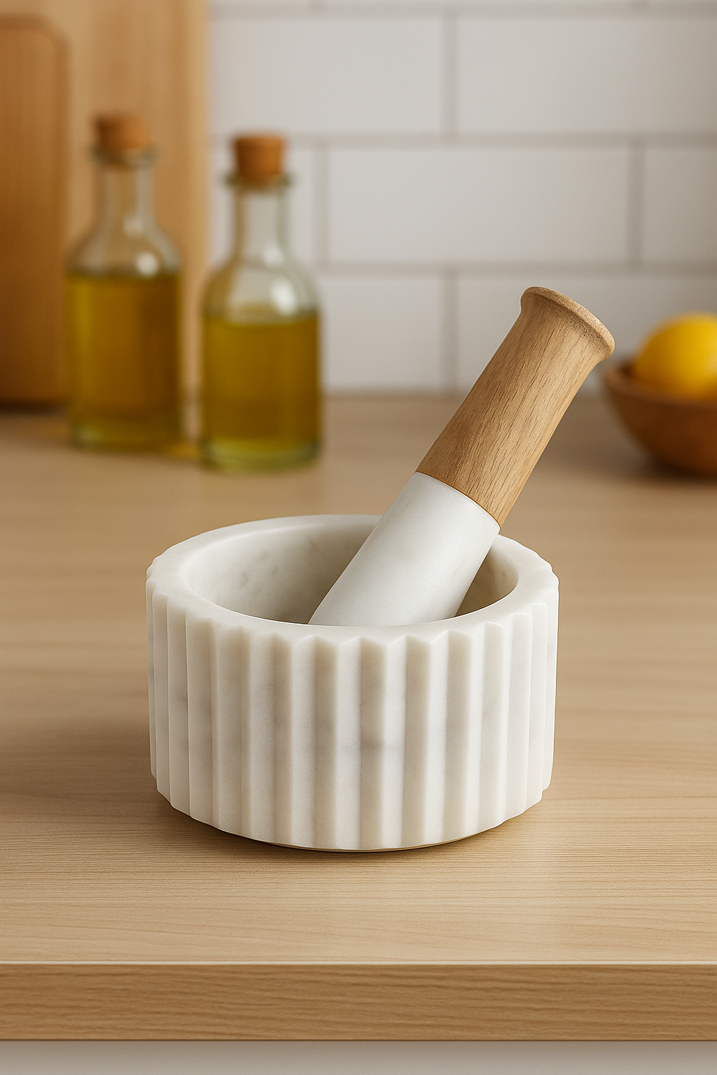 A1 White Marble Mortar and Pestle Set — Handcrafted Spice Grinder, Herb Crusher, Kitchen Tool, Natural Stone Cooking Gift