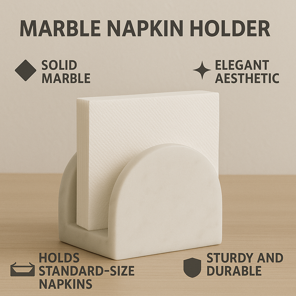 Handcrafted White Marble Napkin Holder | Luxury Stone Table Decor | Modern Minimalist Home Gift