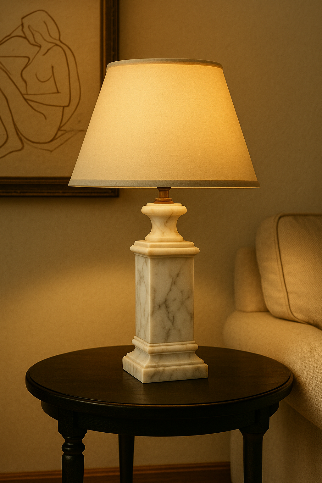 A1 Handcrafted White Marble Table Lamp – Modern Bedside Light for Living Room or Office Decor – 14" Minimalist Accent Lamp