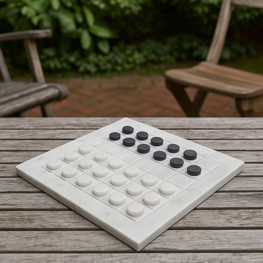 Handcrafted White Marble Checkers Board Game Set — Luxury Tabletop Decor & Classic Strategy Game