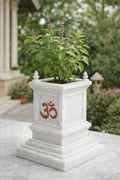 Premium White Marble Tulsi Vrindavan (Pot) with Om –| Ideal for Home/Balcony/Garden-Temple