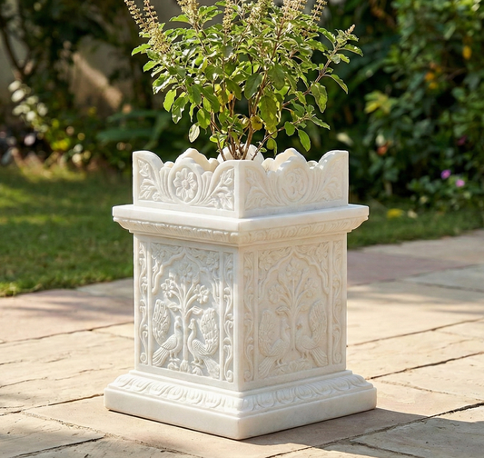 Marble Tulsi Temple Pot– ShilpAkriti Decor