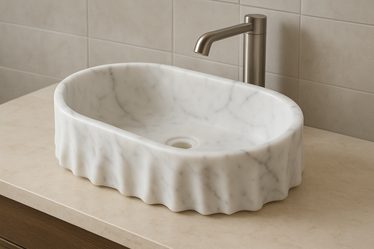 Luxury Vietnam White Marble Oval Wash Basin – 24" x 16" x 8", Designer Handcrafted Sink