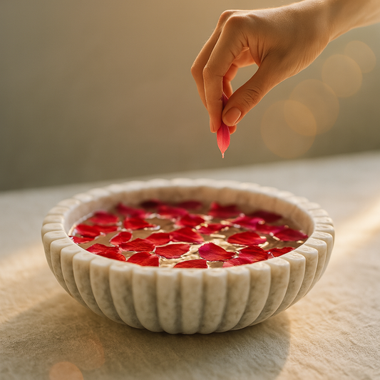 Floating Flower Marble Bowl – Elegant Petal & Spa Centerpiece