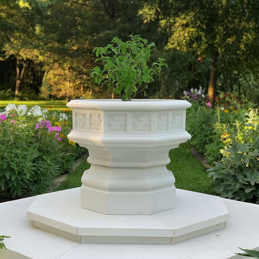 Elegant White Marble Tulsi Temple Pot for Garden & Courtyard – ShilpAkriti Decor