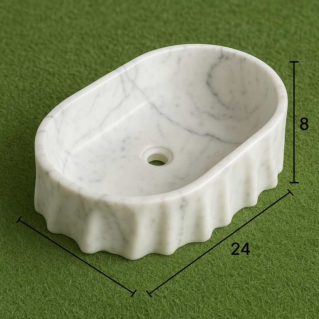 Luxury Vietnam White Marble Oval Wash Basin – 24" x 16" x 8", Designer Handcrafted Sink