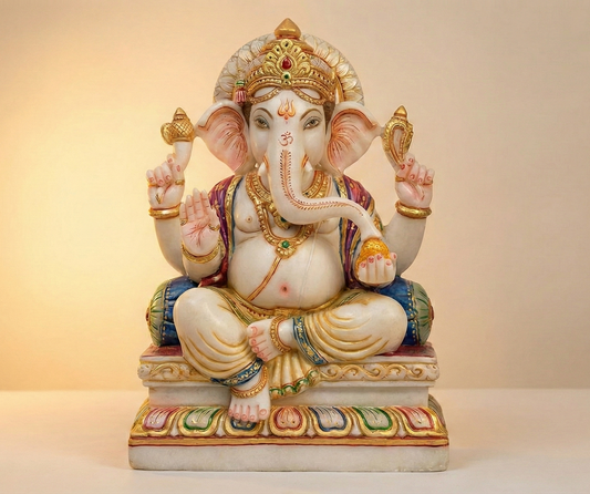 Handgefertigte Ganesha-Statue aus weißem Marmor