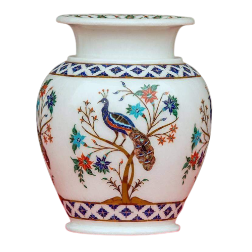 Exquisite Taj Mahal-Inspired Marble Inlay Flower Vase