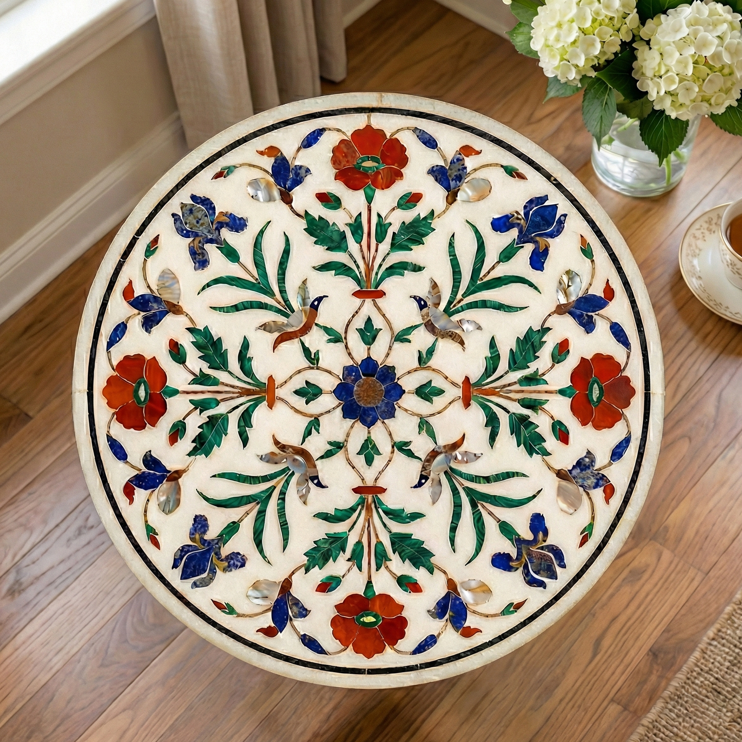 Luxurious Celso Marble Inlay Table with Steel Stand