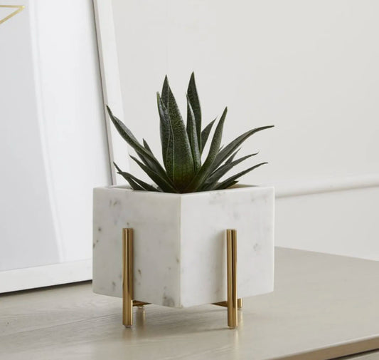 Elegant White Marble Planter with Gold Stand – Perfect for Indoor Decor