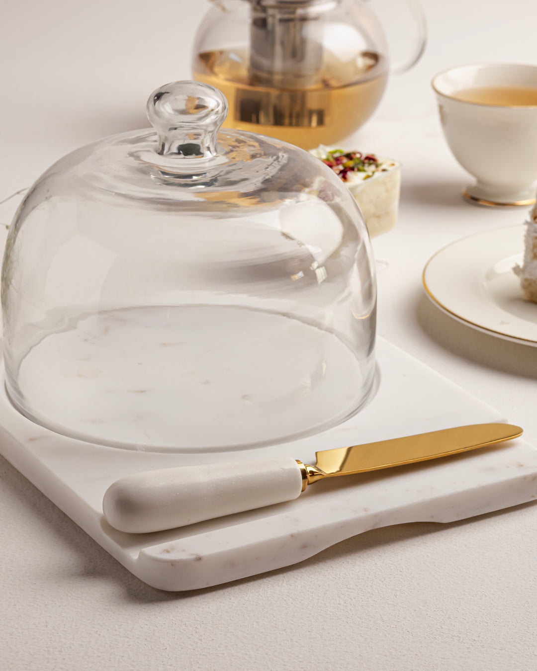 Marble Dessert Dome & Knife Set-ShilpAkriti Decor