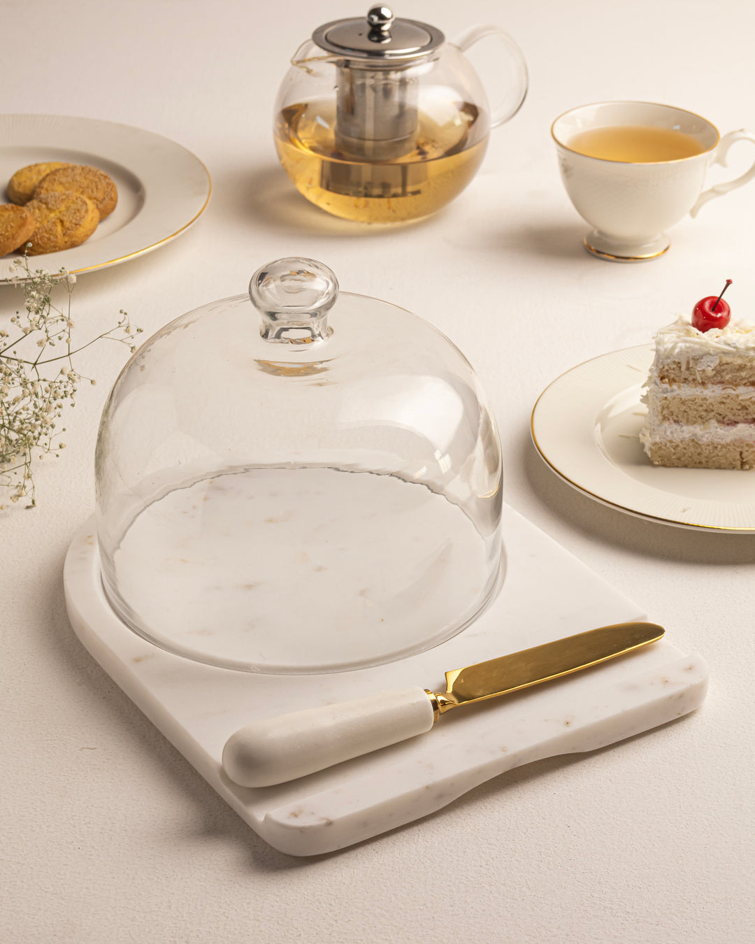 Marble Dessert Dome & Knife Set-ShilpAkriti Decor