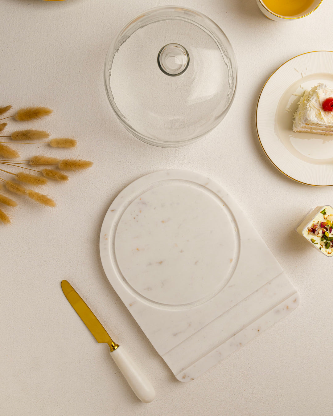 Marble Dessert Dome & Knife Set-ShilpAkriti Decor