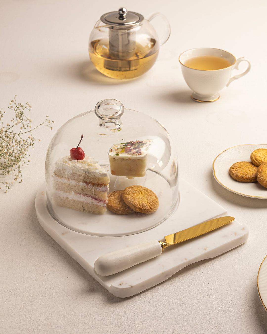 Marble Dessert Dome & Knife Set-ShilpAkriti Decor