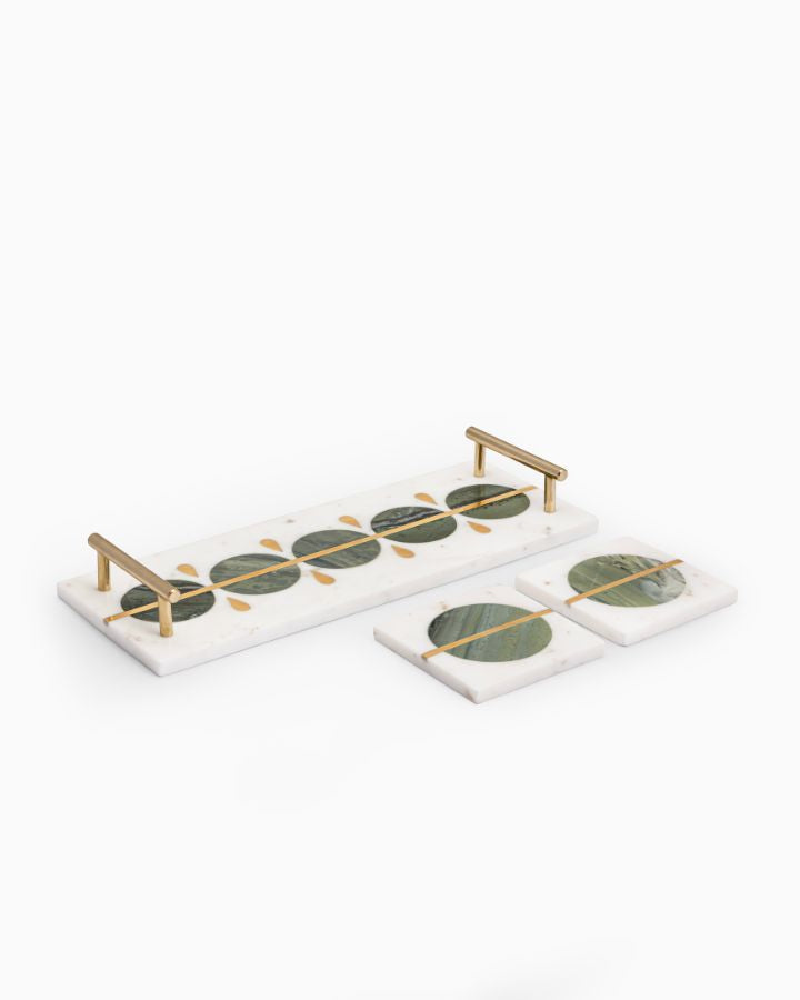 Tray & Coasters- Green- ShilpAkriti Decor