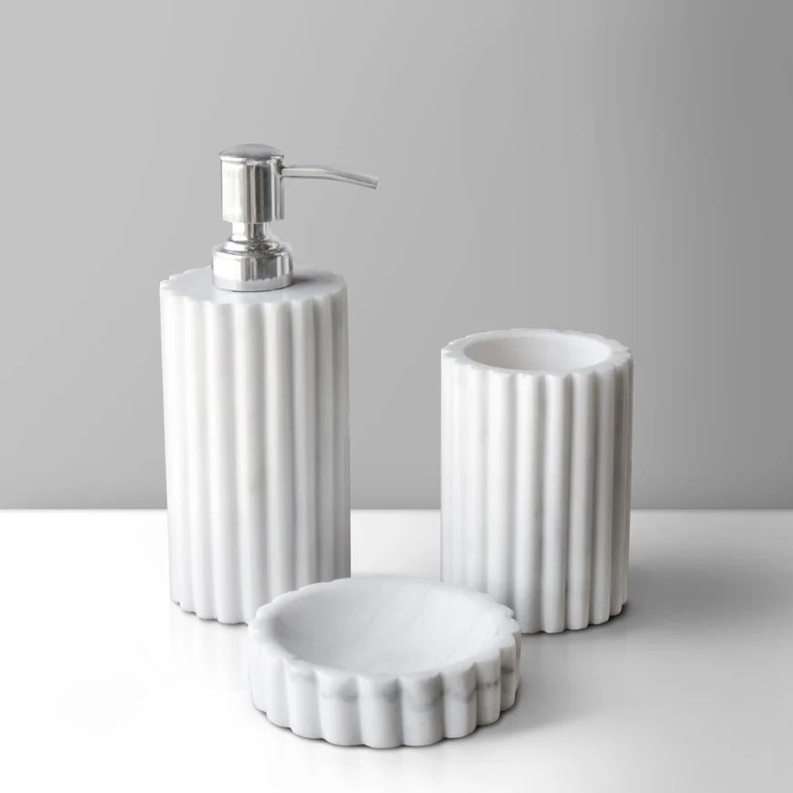 Luxury Marble Bathroom Accessory Set (3 Pc) | Soap Dispenser & Toothbrush Holder