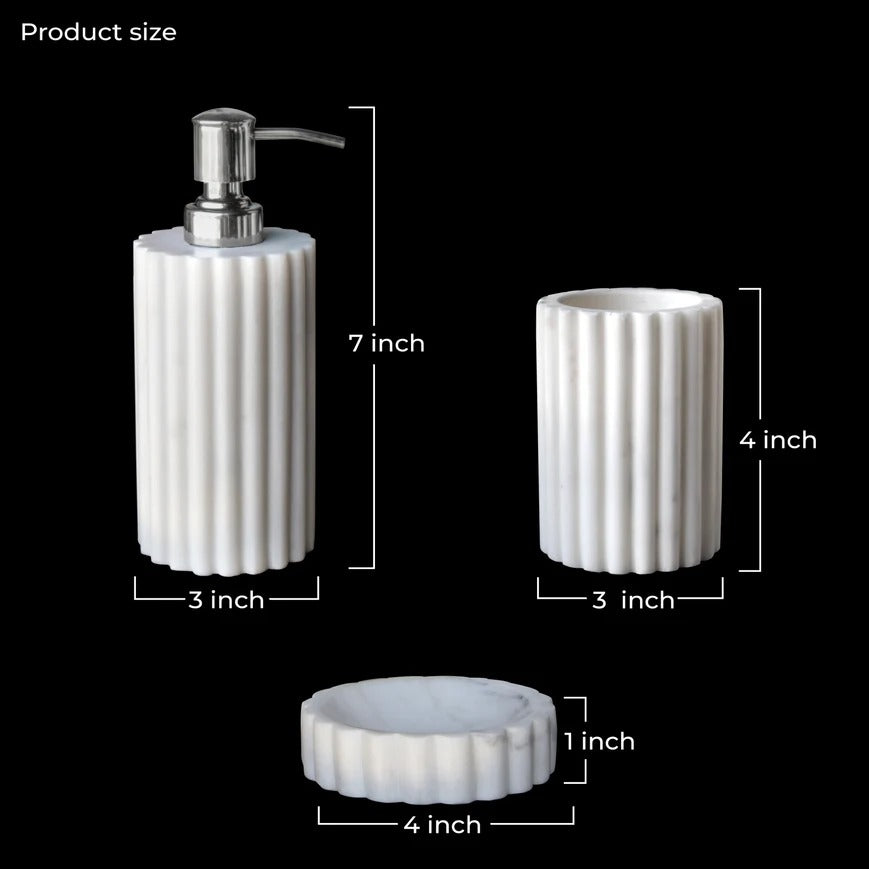 Luxury Marble Bathroom Accessory Set (3 Pc) | Soap Dispenser & Toothbrush Holder