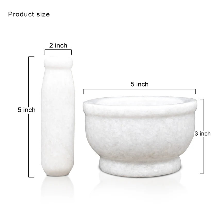 Premium White Marble Mortar & Pestle – Handcrafted Kitchen Tool for Spices