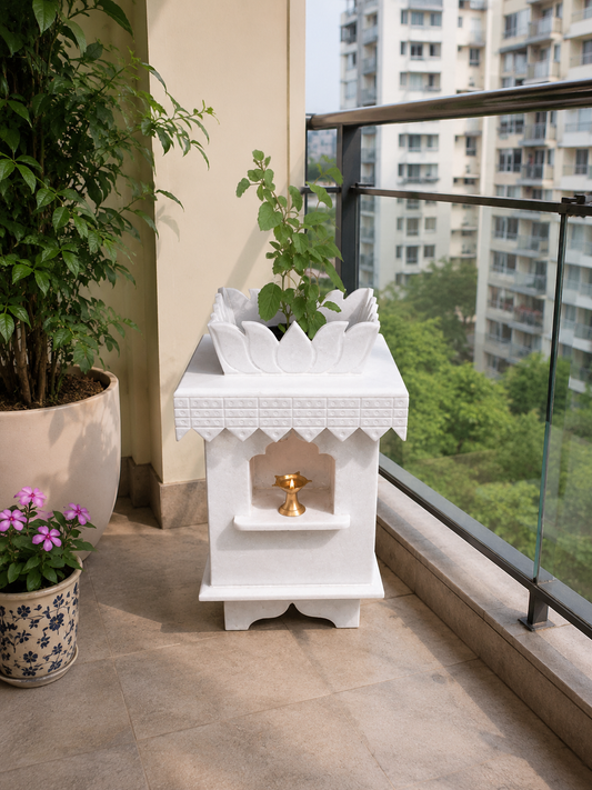 Lotus Grace Marble Tulsi Vrindavan Set- ShilpAkriti Decor