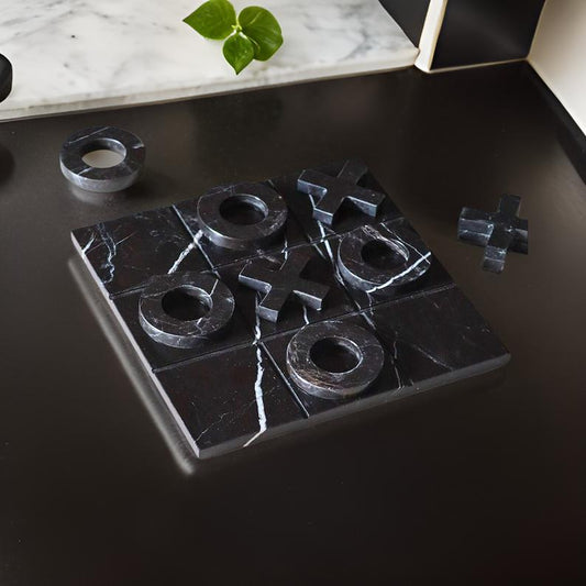 Black Marble Tic Tac Toe Game | 10-Inch Handcrafted Luxury Edition