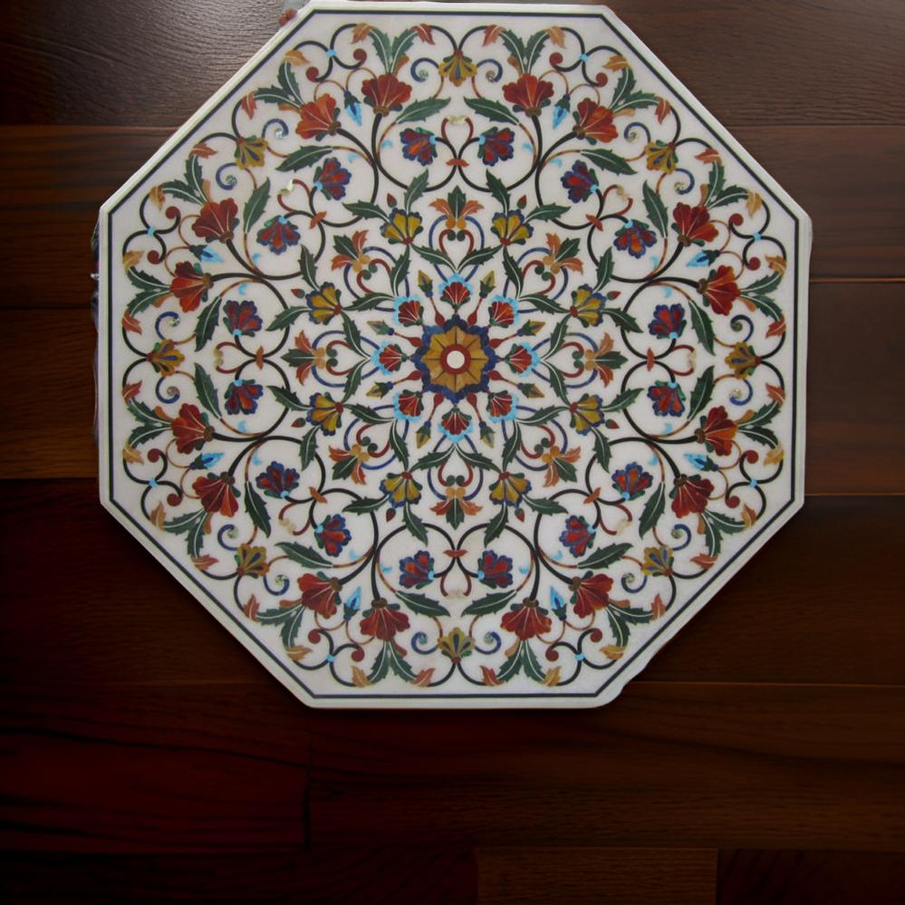 Stunning 30-Inch Octagonal Marble Table Top with Mother of Pearl Inlay | Exquisite Craftsmanship