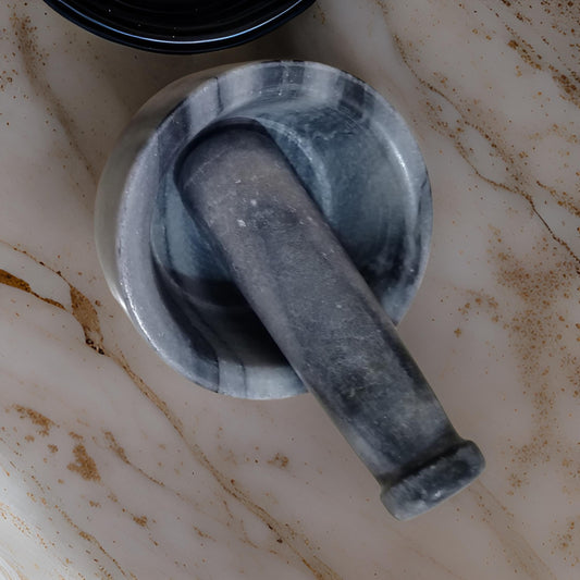 Grey Marble Mortar & Pestle Set – Handcrafted- 4"