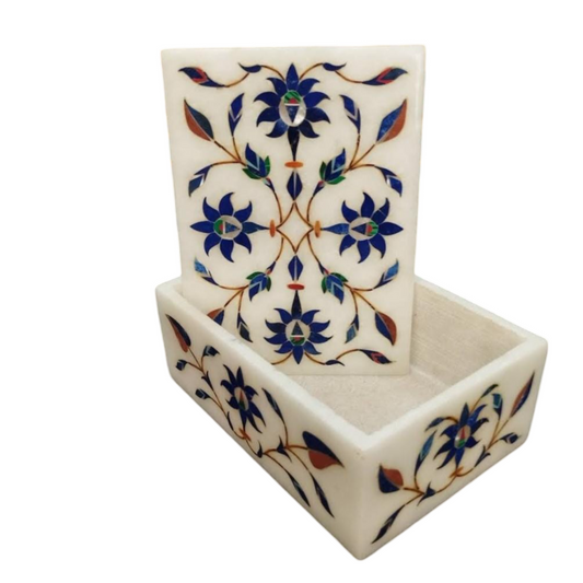 Exquisite Marble Inlay Storage Box | Handcrafted Floral Design