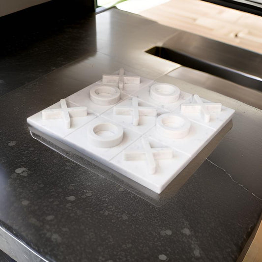 Elegant White Marble Tic Tac Toe Game | 10-Inch Handcrafted Luxury