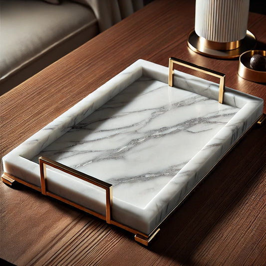 Elegant Marble Tray with Gold Handles – Luxury Home Decor