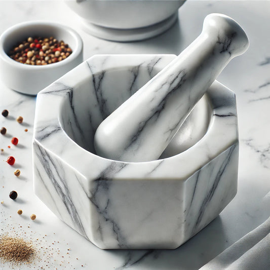 Hexagonal Marble Mortar and Pestle Set - Modern Kitchen Essential